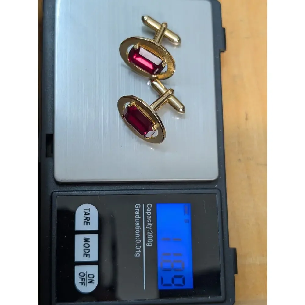 Vintage Swank Signed Gold Tone Red CrystaCufflinks Pentagon Hallmark